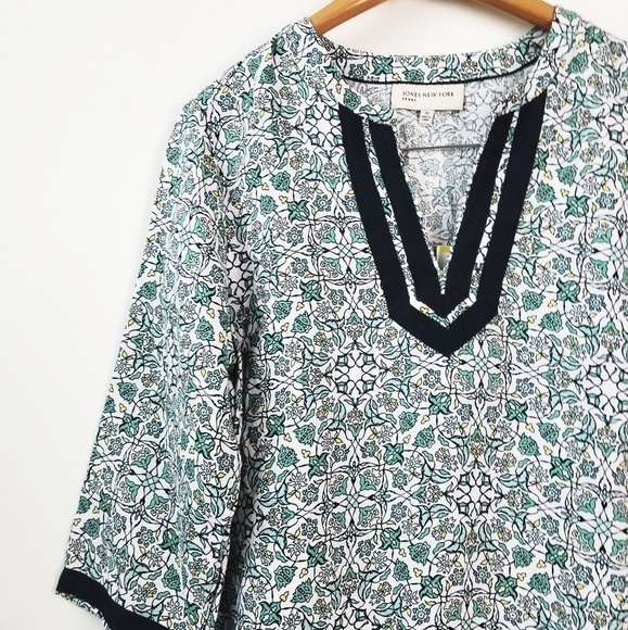 NEW! JONES NY SPORT Linen Floral Pullover Blouse Top Medium. - Picture 2 of 8